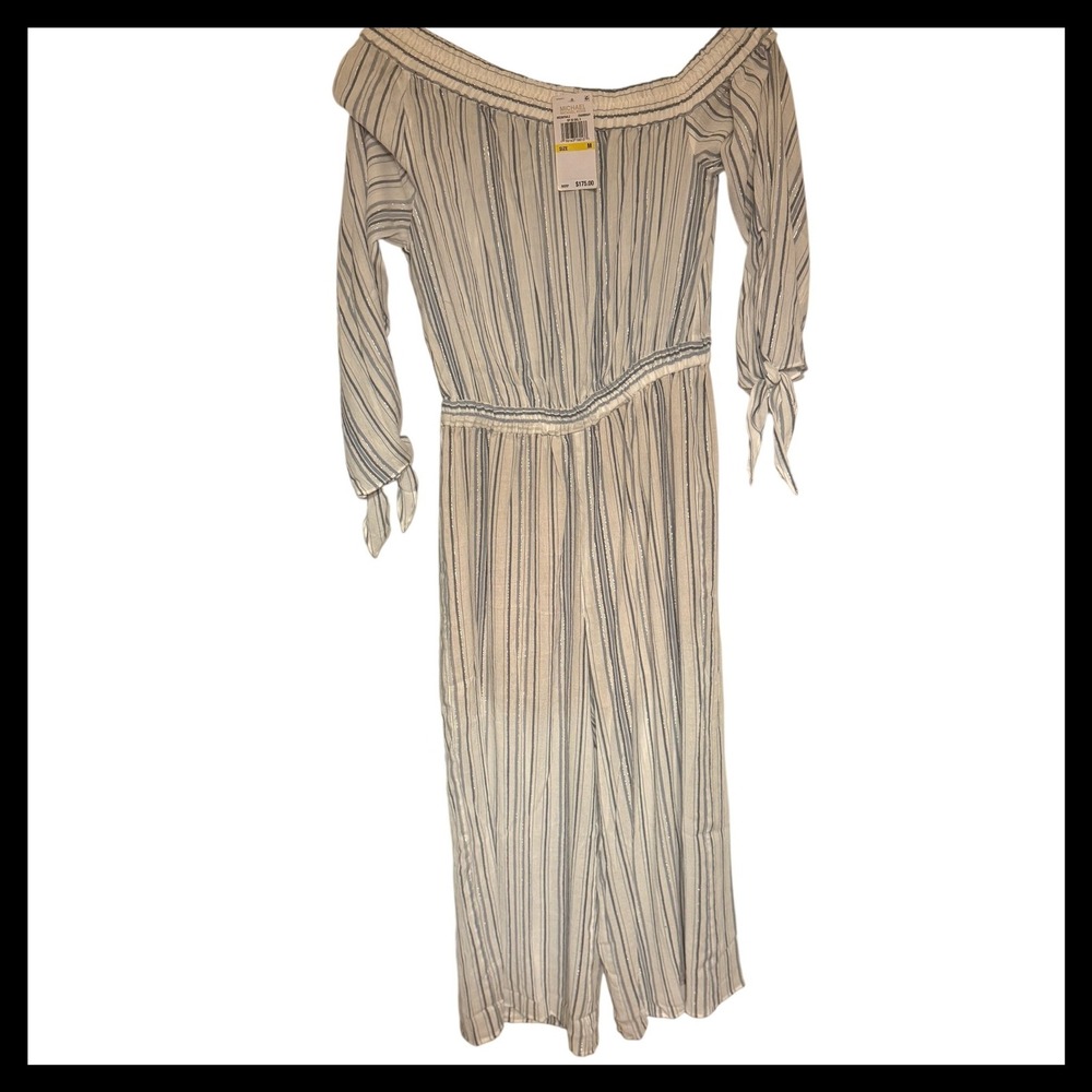NWT MICHAEL KORS Chambray Off The Shoulder Jumpsuit/Romper‎ Wide Leg Medium